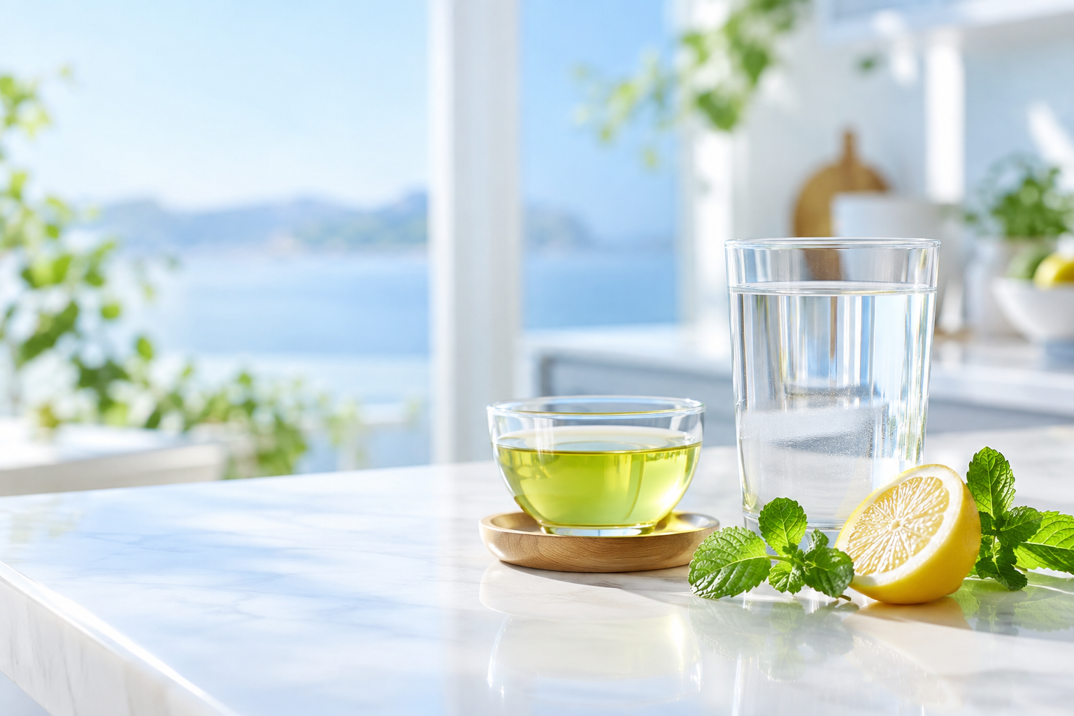 水と無糖のお茶による水分補給のイメージ
